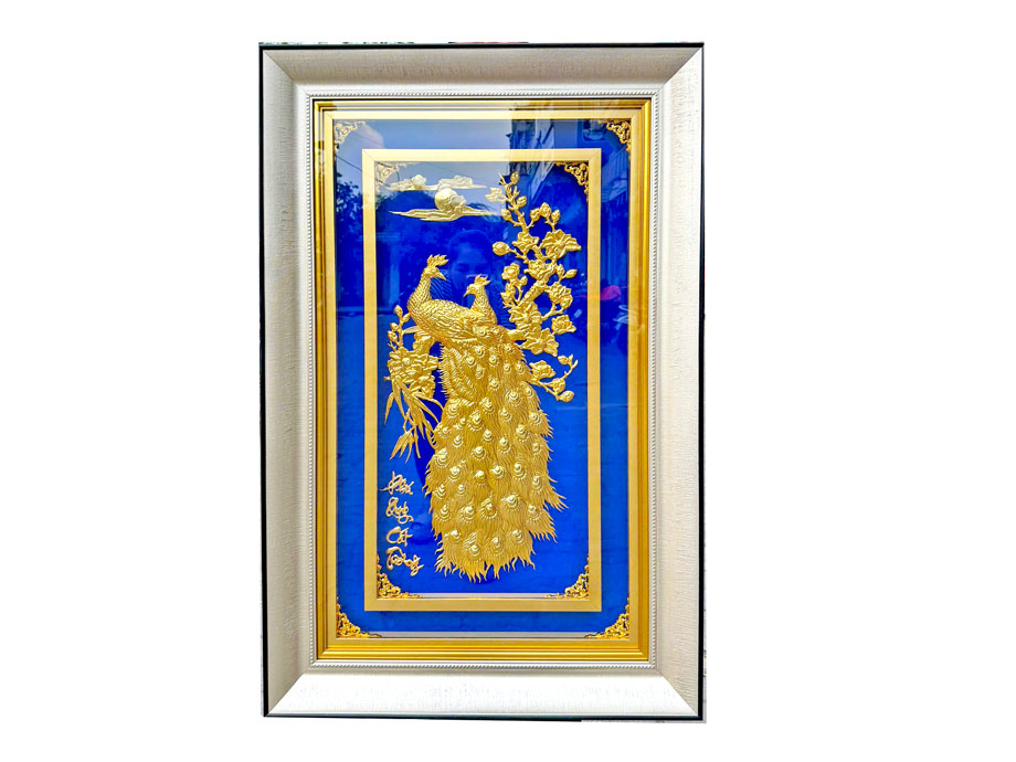 Chế Tác Tranh Chim Công Hoa Mai Mạ Vàng Treo Phòng Khách - TR0746