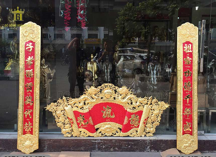 Bộ Cuốn Thư Câu Đối 1m55 sơn son thếp vàng hàng VIP tại Hoàng Gia