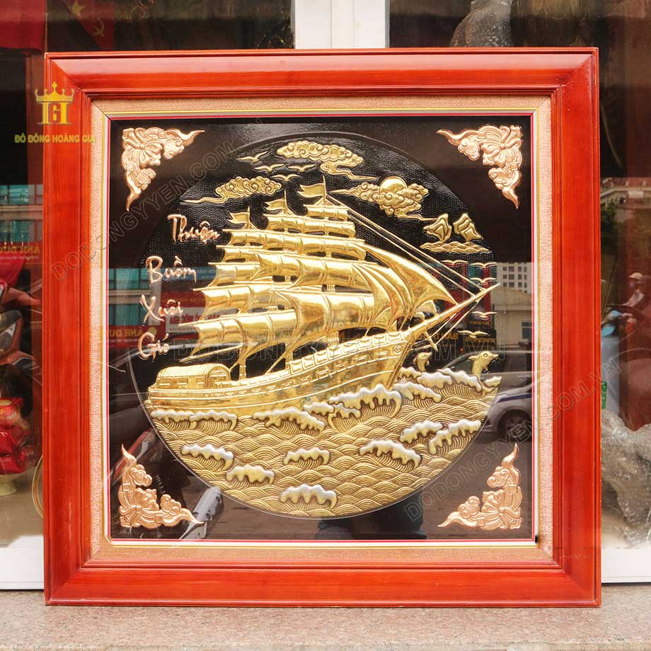 Mẫu tranh Thuận Buồm Xuôi gió mạ vàng 80x80cm quà mừng tân gia 