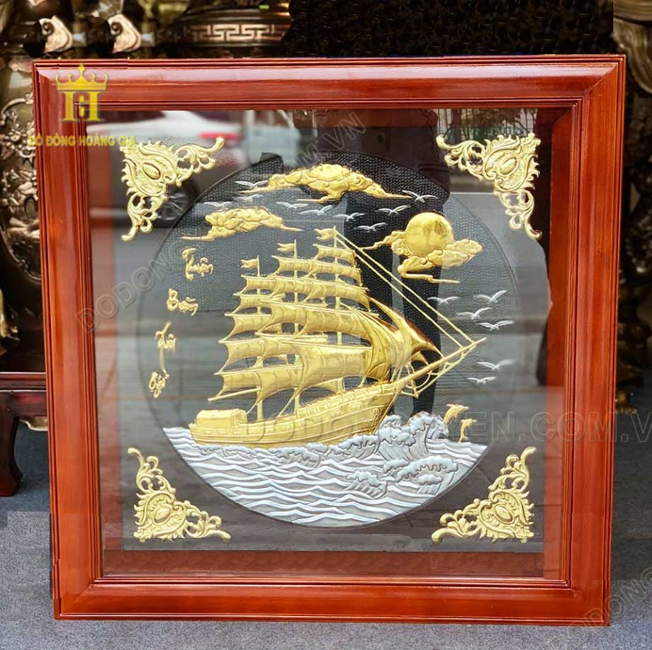 Bức tranh Thuyền buồm mạ vàng, bạc khổ nhỏ 81x81cm 