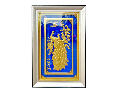 Chế Tác Tranh Chim Công Hoa Mai Mạ Vàng Treo Phòng Khách - TR0746
