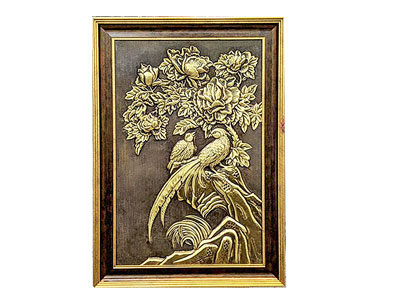 Tranh Chim Công Hoa Mẫu Đơn Bằng Đồng Làm Màu Giả Cổ Ý Nghĩa - TR0738