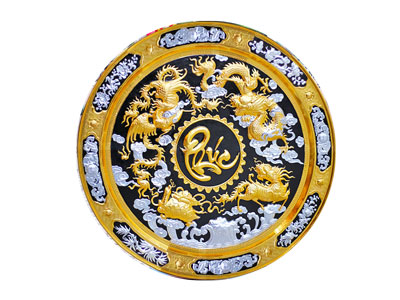 Tranh Đồng Chữ Phúc Họa Tiết Tứ Linh Mạ Vàng Bạc Dáng Hình Tròn - TR0742