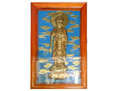 Tranh Đức Phật Thích Ca Mâu Ni Bằng Đồng Vàng Nền Xanh 1M7 - TR0532