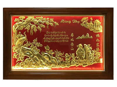 Tranh Mừng Thọ Bằng Đồng Vàng 1M97 - TR0099