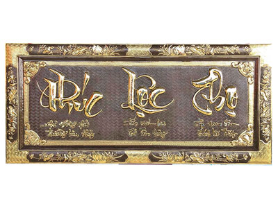 Tranh Phúc Lộc Thọ Thư Pháp Bằng Đồng Hun Giả Cổ Độc Đáo - TR0731