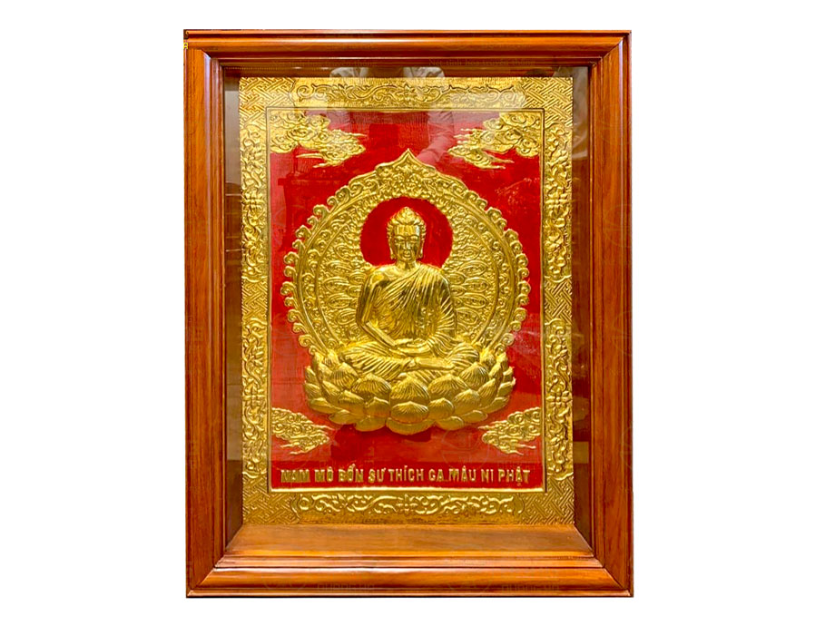 Tranh Bổn Sư Thích Ca Mâu Ni Phật Bằng Đồng Mạ Vàng 24K Tuyệt Đẹp - TR0721