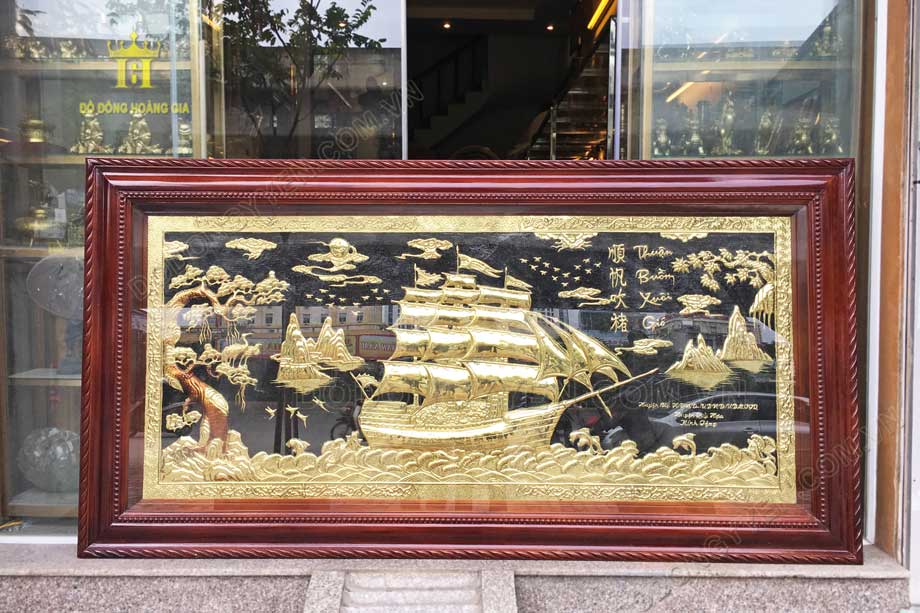 Tranh Thuận buồm xuôi gió đồng vàng khung gỗ thúc thủ công tinh xảo 