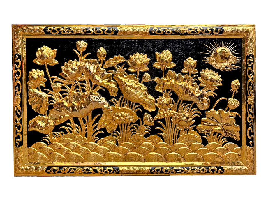 Tranh Hoa Sen Bằng Đồng Mạ Vàng 24K Chế Tác Thủ Công Tinh Xảo - TR0724
