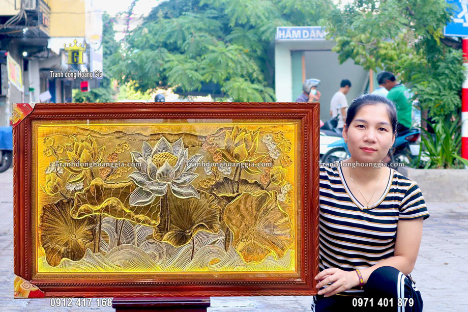 Nguyên liệu chế tác tranh hoa sen là đồng tấm nhập khẩu cao cấp