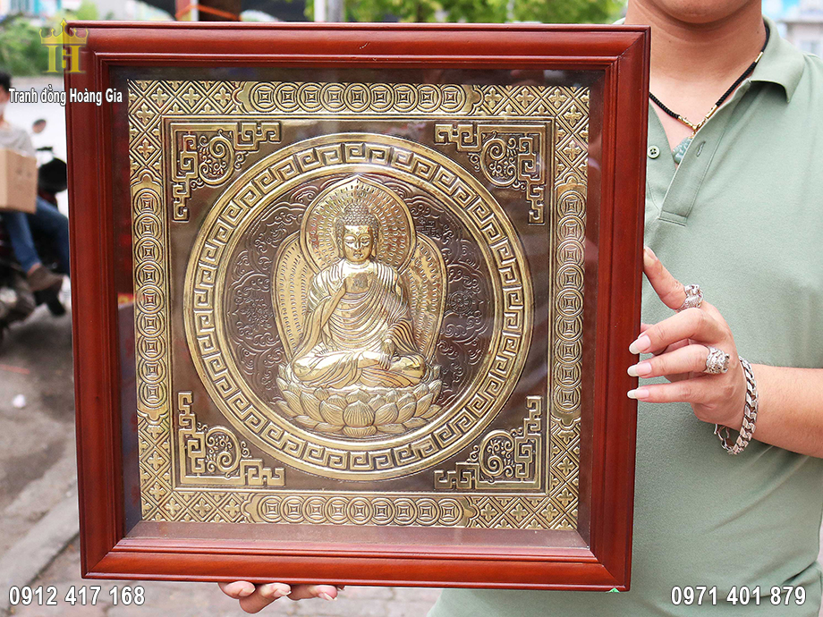 Bức tranh Phật Thích Ca Mâu Ni bằng đồng giả cổ tuyệt đẹp
