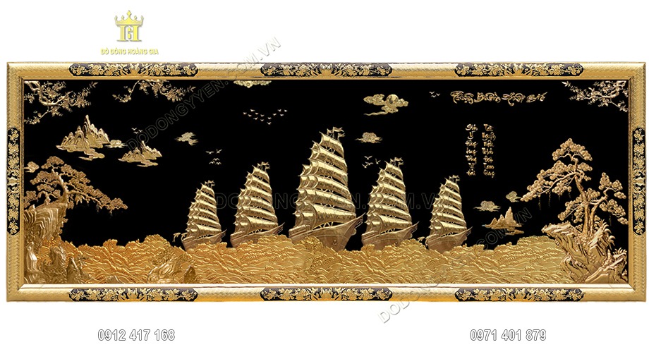 Bức tranh Thuận buồm xuôi gió mạ vàng 4M2 cao cấp trưng bày biệt thự sang trọng 