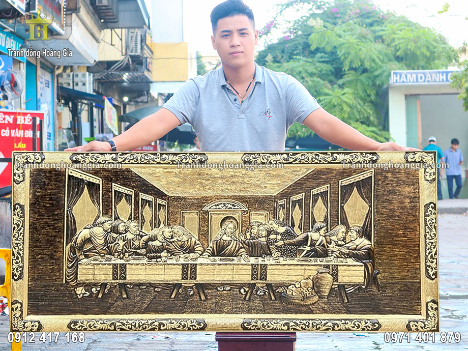 Bức tranh bữa tiệc ly bằng đồng giả cổ được chế tác thủ công hoàn toàn