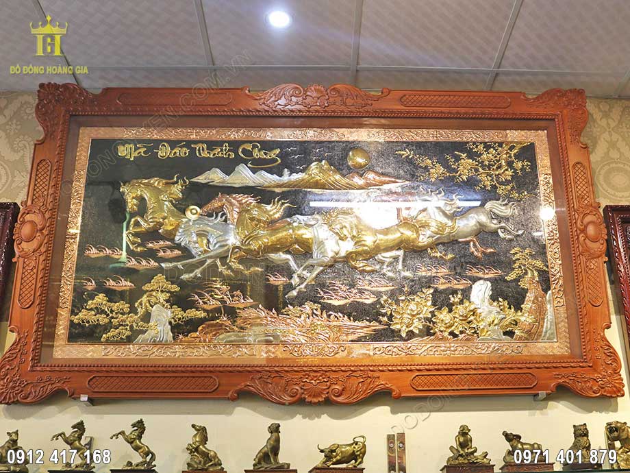 Bức tranh Mã Đáo Thành Công mạ tam khí khung gỗ hương cao cấp 2m3x1m2 
