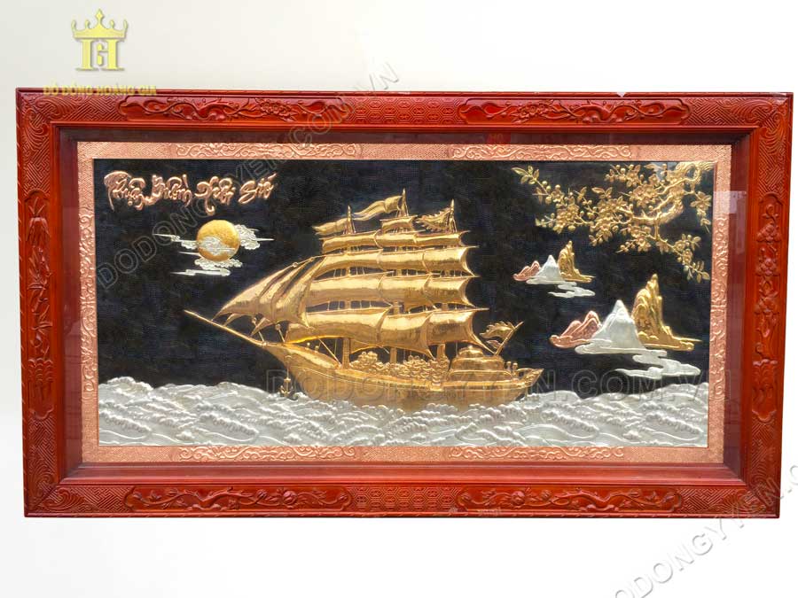 Bức tranh thuyền buồm mạ vàng cao cấp 1m55 mang ý nghĩa cầu chúc may mắn, thuận lợi 