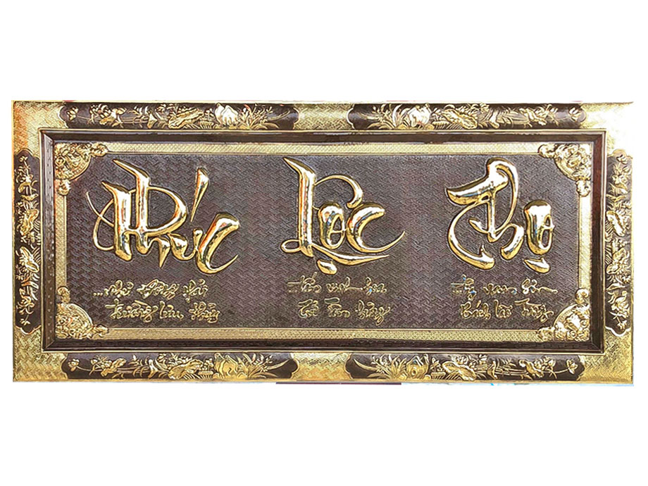 Tranh Phúc Lộc Thọ Thư Pháp Bằng Đồng Hun Giả Cổ Độc Đáo - TR0731