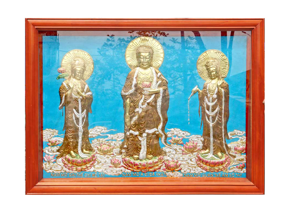 Tranh Tây Phương Tam Thánh Phật Bằng Đồng Đẹp Treo Phòng Thờ Phật - TR0390