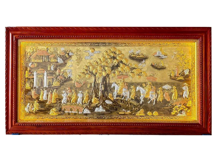 Tranh Vinh Quy Bái Tổ Bằng Đồng Làm Màu Giả Cổ Tuyệt Đẹp - TR0683