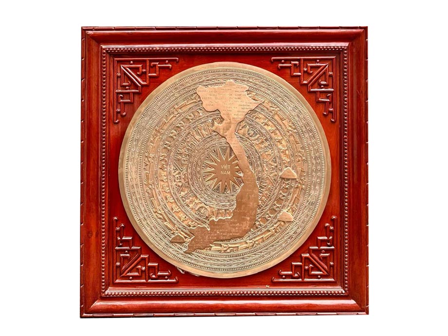 Tranh Trống Đồng Đỏ Hình Bản Đồ Việt Nam Đúc Thủ Công Tinh Xảo - TR0606