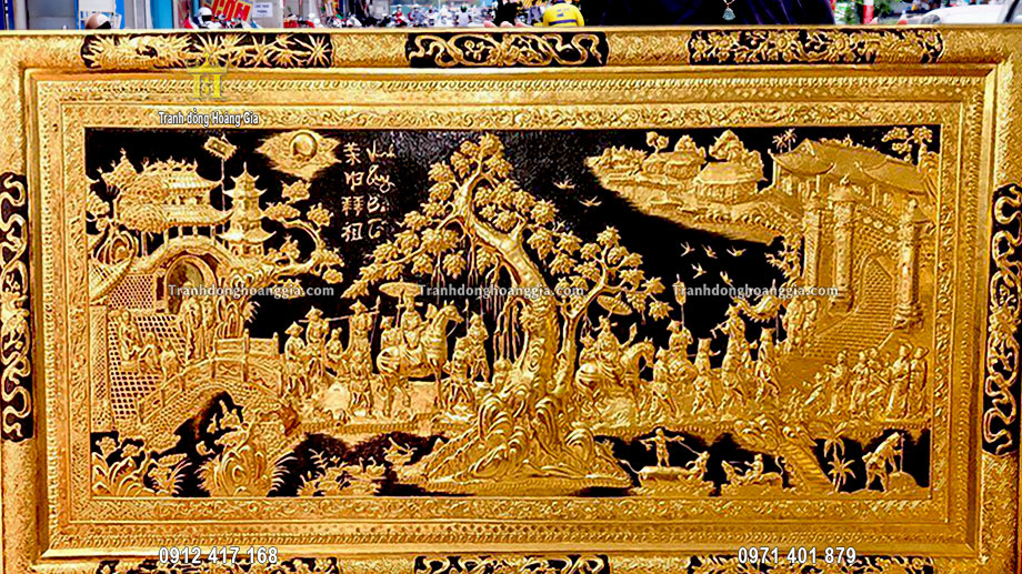 Bề mặt tranh vinh quy bái tổ được mạ vàng 24K cao cấp