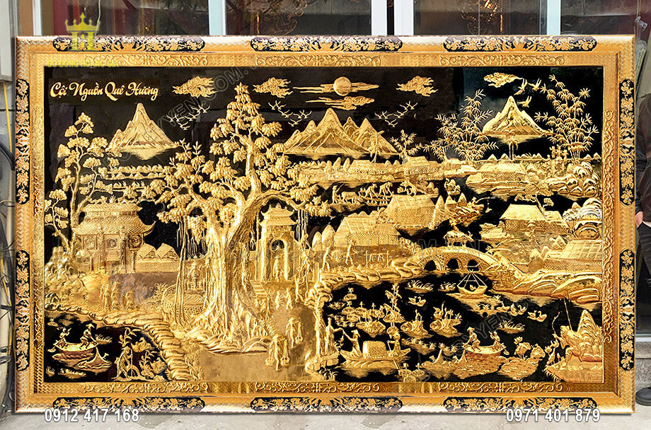 Bức tranh đồng quê bằng đồng dát vàng 24k cao cấp nhất tại Hoàng Gia
